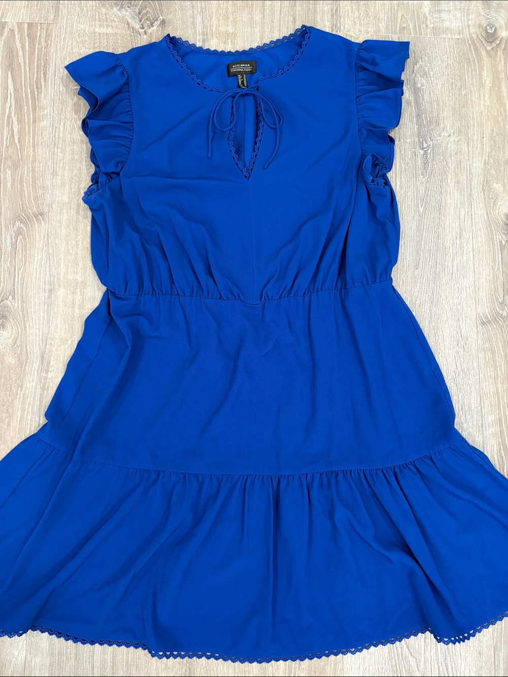 Adrianna Papell Royal Blue Midi Dress with Ruffle Sleeves